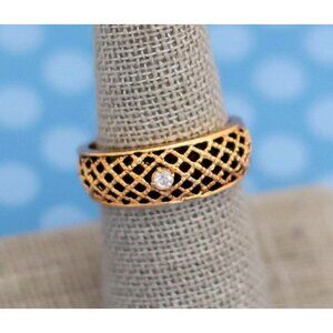 Vintage Mid Century Gold Tone Rhinestone Ring by Avon Size 7 - M11